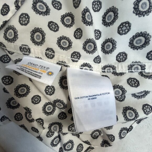 Lands' End Womens Black & White Floral Button-Up Shirt Size 14 No Iron Cotton - Picture 8 of 8